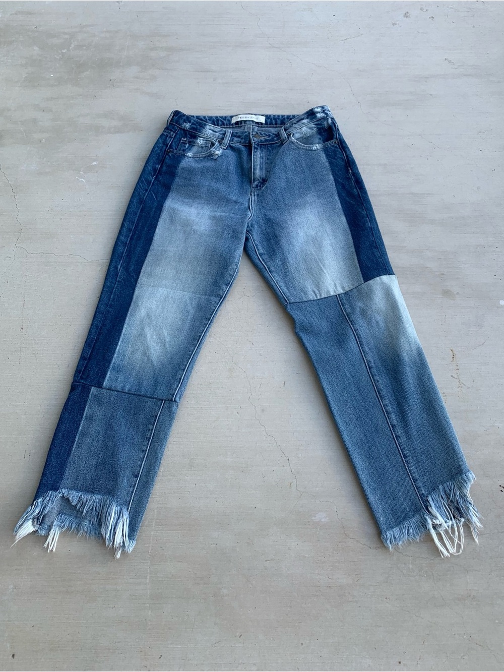 Hidden Jeans Patchwork Straight-Leg Women's Jeans in Blue Denim Sz 28